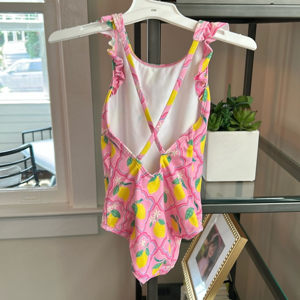 Mini Boden Pink Lemon Print Kids Swim One Piece - Picture 2 of 4